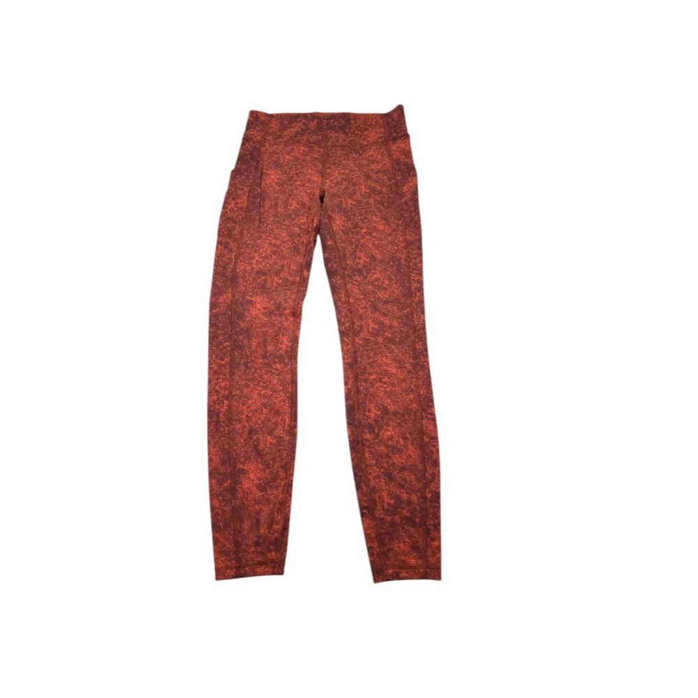 Lululemon Invigorate High Rise Tight 28 Denim Wash Print Autumn Red Black Size 8